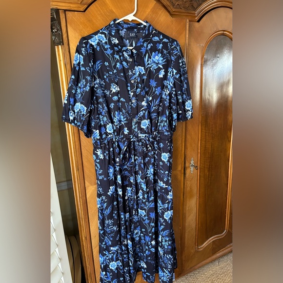 GAP maxi floral dress drawstring waist sz XL 52” long  On Sale for $62 - Picture 1 of 4